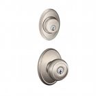 043156384532 Schlage Lock Camelot Single Cylinder Georgian Decorative Entry Set Knob Satin Nickel
