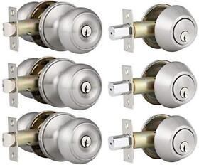 3 Pack Entry Door Knob And Single Cylinder Deadbolt Combo In Satin Nickel