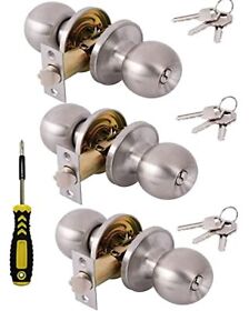 3 Pack Round Entry Door Knobs With Lock And Keys Keyed Different Exterior Inte