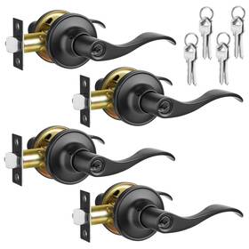 52hz 717326535436 4 Pack Wave Lever Door Handles Interior With Lock And Key Privacy Exter