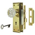 632635 Defiant Satin Brass Victorian Glass Knob Mortise Set 030699704323