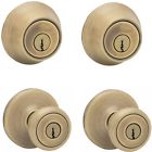 81869 Door Knobs Set Antique Brass Keyed Exterior Entry 691171781869
