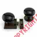 910973 Signature Hardware Small Solid Brass Rim Latch Set With Black Porcelain Knobs Right Hand