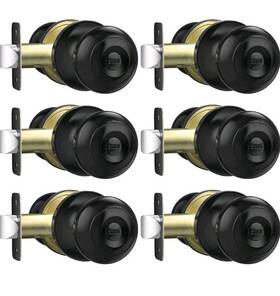 Aeekel 726084620780 6 Pack Privacy Door Knobs Matte Black Interior Keyless Locks Set Bed Bathroom