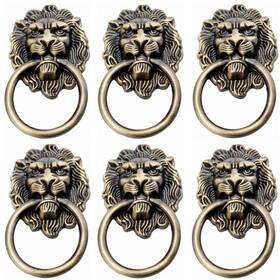 J000025x-1 Aigeou 6pcs Lion Head Handles Pulls Cabinet Knobs Antique Bronze For Door Drawer Dre