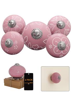Alworg 060504852159 Pink Flower Cabinet Knobs - Vintage Antique Decorative Drawer Pulls 6