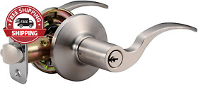 Amazon Basics Shelby Door Lever With Lock Entry Satin Nickel