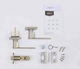 Tms0s00 Amazonbasics Amazon Basics Contemporary Stamford Door Lever With Lock Privacy Satin Nickel