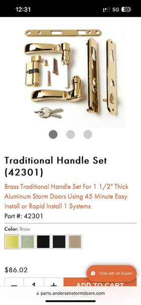 42301 Andersen Brass Storm Door Traditional Handle Set
