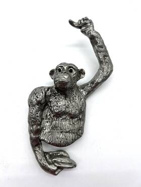 7218-8 Anne At Home Rare Monkey Chimp With Banana Door Knob Handle Pewter Lead Free