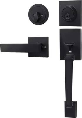 Azdele 714434114881 Black Front Door Handle With Deadbolt And Lever Set Modern