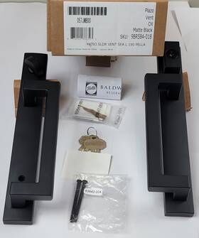057jmb00 Baldwin Pella / Plazo Vent Ox Sliding Door Handle Set Matte Black Keys Read