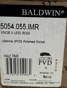 5054.055.imr Baldwin Round Knob X Less Rose Polished Nickel Half Pair New E14