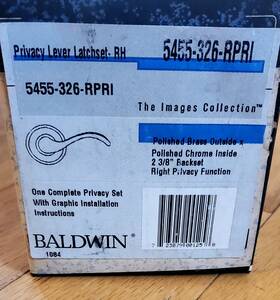 5455-326-rpri Baldwin Privacy Lever Latchset Rh. With 2 Door Handle Polished Color