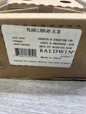 Ps.arc.l.rsr.481.6l Baldwin Psarcrsr481 Arch Reserve Door Lever Square Passage Dark Bronze