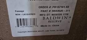 Psdunchr031 Baldwin Dunsmoor Passage Lever Chamfered Sq Rose Non-lacq Brass