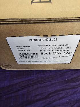 Pvconcfr190 Baldwin Contemporary Privacy Door Knob Set With 5 Inch Rose - Satin Blac