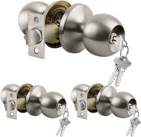 Bestten 445022650612 3 Pack Door Knob With Lock And Key Keyed Different Entry Satin Nickel