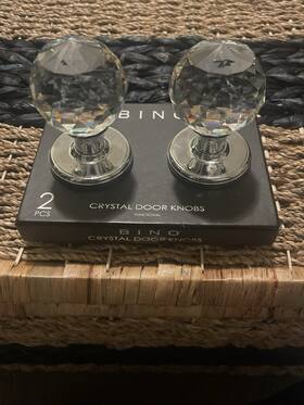 24408-nik Bino Crystal Door Knob Set - Functional Faceted Crystals Chrome Bases
