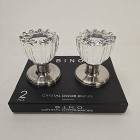 Bino 841179122618 2 Ribbed Crystal Door Knobs Chrome Nickel-nib