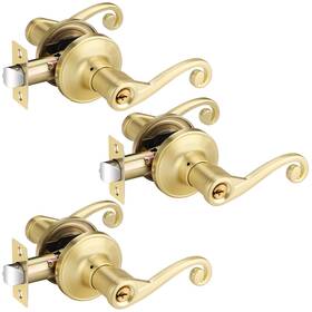 Fbalsh366lsb-kaet-3 Bonpoly 3 Pack Gold Door Handles Wave Style Entry Handle With Lock And Keys Fr