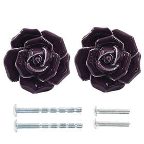 Jr230627017 Bonsicoky 2 Pcs Purple Rose Drawer Pulls Ceramic Flower Knobs Decor Handles For