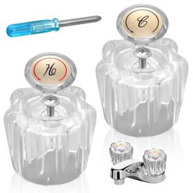1050046 Boxob 2pcs Shower Knob Replacement Acrylic Faucet Handle Hot And Cold Batht