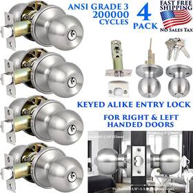 Dl607-lf-sn-et-xsd-4 Branded 4 Pack Keyed Alike Entry Door Knobs Single Cylinder Lock Nickel Combo Set