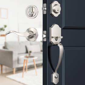 Branded01 313045998943 Satin Nickel Front Door Lock Set Entry Handle With Deadbolt Right &left