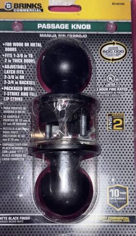 Brinks 039208241632 Commercial Matte Black Interior Hall/closet Passage Round Door Knob