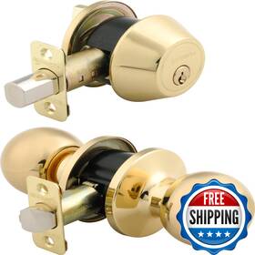 Brinks B00fxrjk9m - Combo Entry Keyed Door Knob And Deadbolt Lock Set Polished Brass