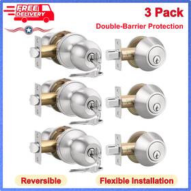 Brotima 199413254473 3 Pack Keyed Entry Door Knob And Single Cylinder Deadbolt Combination Lock Set