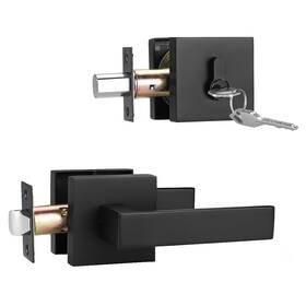 Hl-dl01bkps-104db-cb-1pack Brotima 1 Pack Square Passage Door Levers And Double Cylinder Deadbolts Combo F