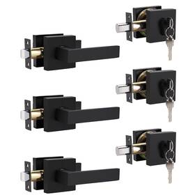 Hl-dl01bkps-105db-cb-3pack Brotima 3 Pack Square Passage Door Levers And Single Cylinder Deadbolts Combo F