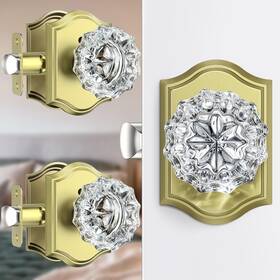 B0cdh3xbgh Calzibeno 3 Pack Glass Door Knobs With Lock Satin Brass Crystal Inte
