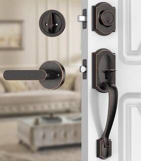 Zmx-fgdls-2138orb Calzibeno Front Door Lock Set Handle And Deadbolt Vintage Exterior Doo