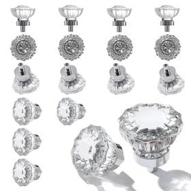 Ceymio 639395278000 Glass Cabinet Knobs 16 Pack Crystal Vintage Knob For Kitchen Closet Dresser C