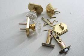 Clctk 611558496308 Crystal Glass Passage Door Knob Single Cylinder Deadbolt Combo Set Brass