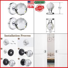 Clctk 653858023051 Inch 2 Pack Crystal Glass Door Knobs For Bathroom And Bedroom With Lock