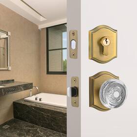 Clctk 658359054474 Crystal Glass Passage Door Knob And Single Cylinder Deadbolt Combo Set Antiq