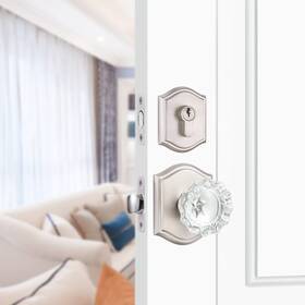 B0bbr11gj1 Clctk Crystal Glass Passage Door Knob And Single Cylinder Deadbolt Combo Satin Ni
