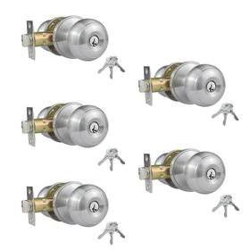 Comfhouse 768486760688 5 Pack Stainless Steel Ball Entry Door Knob Keyed-alike Satin Nickel Entranc