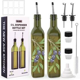 B0fhb3sw16 Coolmi 17oz Glass Olive Oil Dispenser Set - 2 Bottles Spouts Funnel Labels