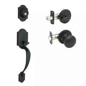 Copper Creek 313051988907 Heritage Black Door Handleset And Colonial Knob Trim