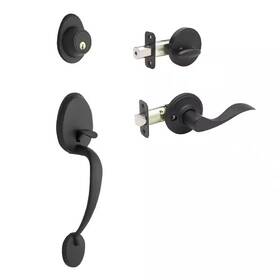 Copper Creek 313055493438 Colonial Black Door Handleset And Waverlie Handle Trim