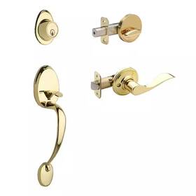 Copper Creek 445013896807 Colonial Polished Brass Door Handleset And Waverlie Handle Trim