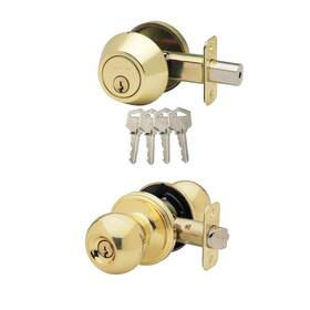 Bkdb141pb Copper Creek 849386006004 Ball Door Knob Keyed Alike With Deadbolt Combination Polished Brass