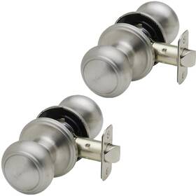 Copper Creek 849386043047 Satin Stainless Door Knobs - Round Colonial Knob 2 Pack Interior Passage Ha