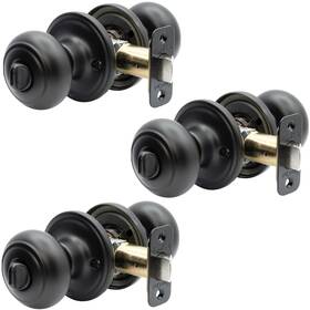 Copper Creek 849386043221 Matte Black Door Knobs - Round Colonial Knob With Privacy Locking Function Fo
