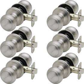Copper Creek 849386043245 Satin Stainless Door Knobs - Round Colonial Knob 6 Pack Interior Passage Ha